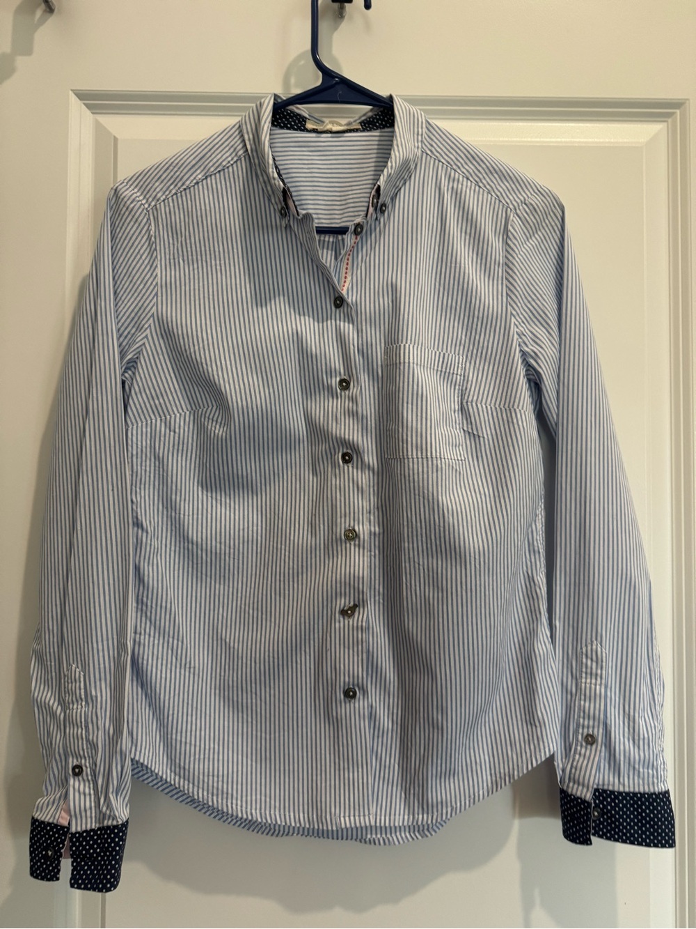 Women's Blue & White Striped Button-Down Shirt